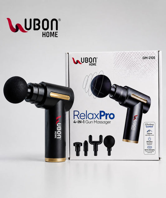UBON Home RelaxPro GM-2105 4-in-1 Mini Massage Gun | 6 Speed Modes | 3200 RPM Deep Tissue Massager | Type-C Fast Charging | 2400mAh Battery | Portable Muscle Recovery Massager | 1 Year Replacement Warranty
