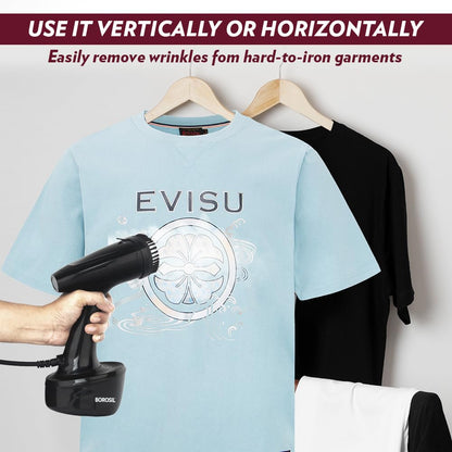 Borosil 1600W Handheld Garment Steamer | Ceramic Coated Soleplate | Dual Steam Modes (Horizontal & Vertical Ironing) | 120ml Detachable Water Tank | Overheat Protection | 2 Year Warranty (GS02)