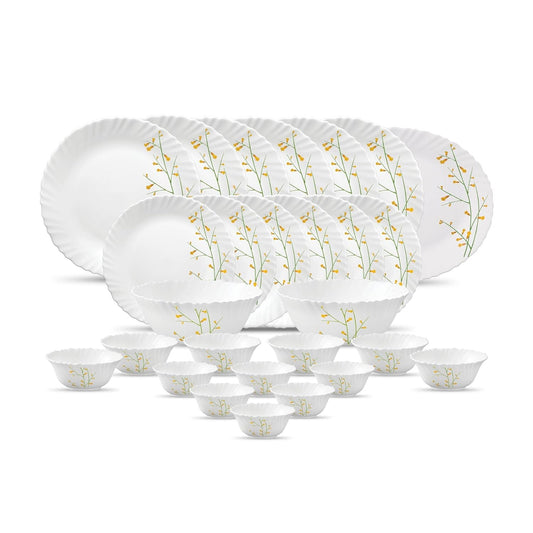 La Opala Diva, Classique Collection, Opal Glass Dinner Set 27 pcs, Citron Weave, White