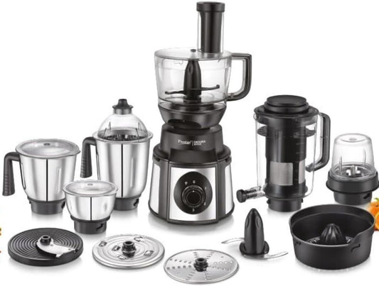 Prestige Endura Pro 1000 Watt Multi Functional Mixer Grinder | Heavy-Duty Ball Bearing Copper Motor | 6 Jars with Food Processing Attachments | 14 Functions in One | 5Y Motor Warranty