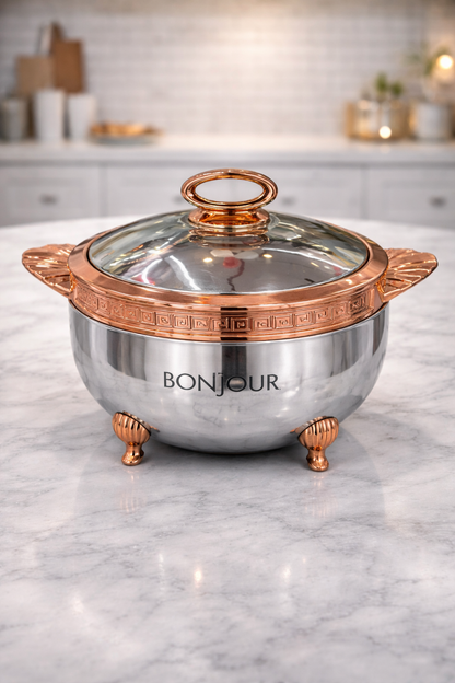Bonjour Roseate Stainless Steel Casserole Set – 3 Pcs (2000 ml, 2500 ml & 3500 ml) | Copper Finish Hotpot | Premium Insulated Serveware for Kitchen & Dining