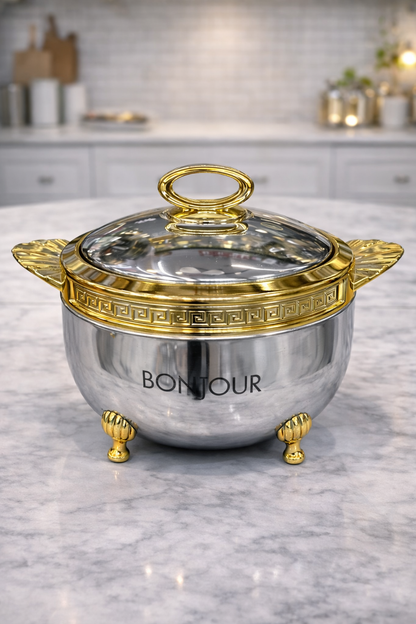 Bonjour Roseate Stainless Steel Casserole 2000ml – Gold Finish Hotpot | Premium Insulated Serveware for Kitchen & Dining