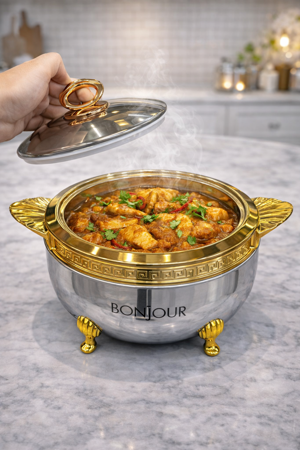 Bonjour Roseate Stainless Steel Casserole 2000ml – Gold Finish Hotpot | Premium Insulated Serveware for Kitchen & Dining