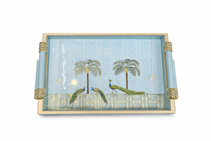 Luxury 4-Piece Wooden Leather Tray Set | Includes Cutlery Holder, Tissue Holder & 2 Trays | Enamel Coated Waterproof