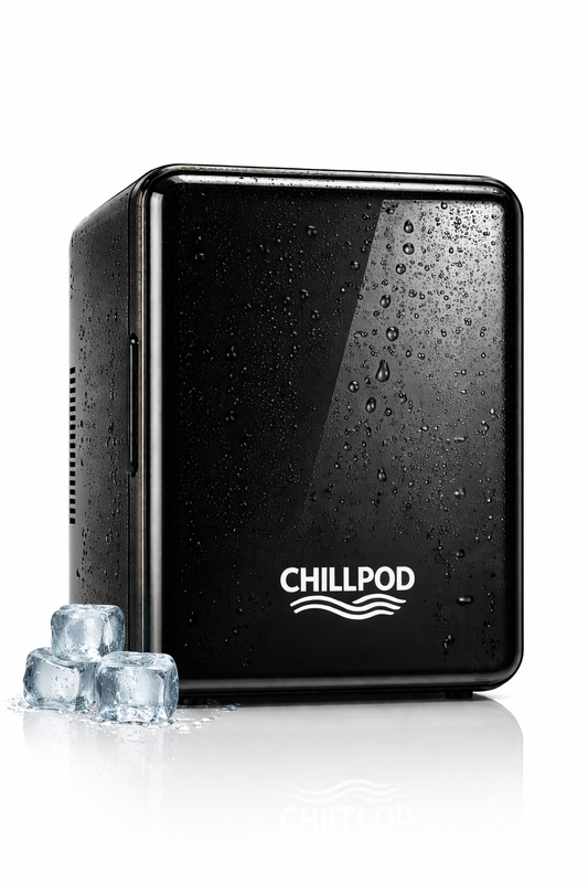 ChillPod 6-Can Mini Fridge | Portable Thermoelectric Cooler | Compact Personal Refrigerator for Home, Office & Travel- Black