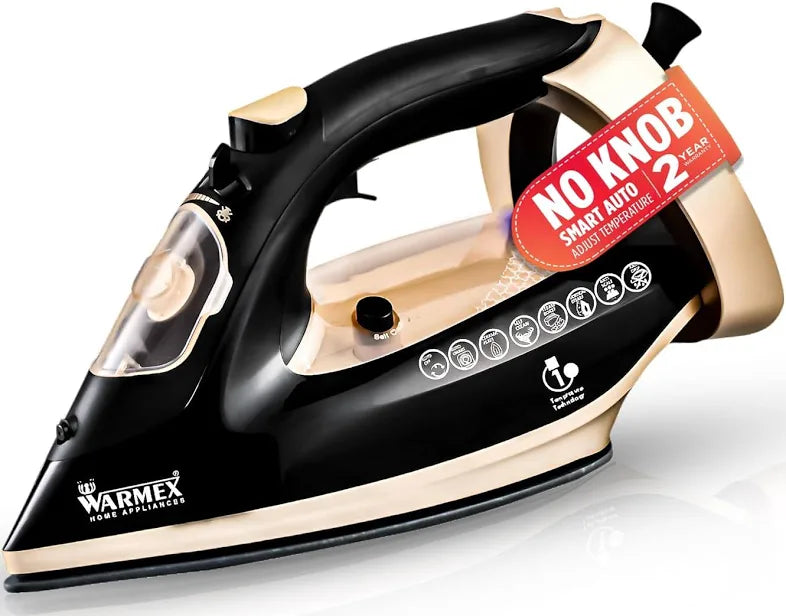 Warmex OTSI 2000W Steam Iron with Ceramic Coated Soleplate, 300ml Water Tank, Auto Shut-Off & Spray Function – Golden & Black