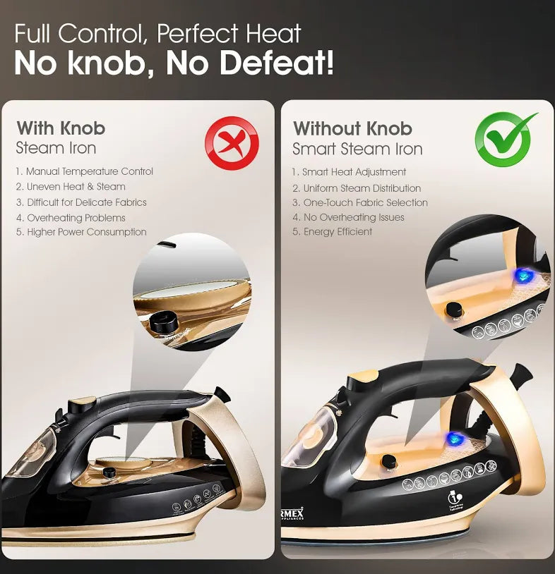 Warmex OTSI 2000W Steam Iron with Ceramic Coated Soleplate, 300ml Water Tank, Auto Shut-Off & Spray Function – Golden & Black