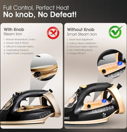 Warmex OTSI 2000W Steam Iron with Ceramic Coated Soleplate, 300ml Water Tank, Auto Shut-Off & Spray Function – Golden & Black