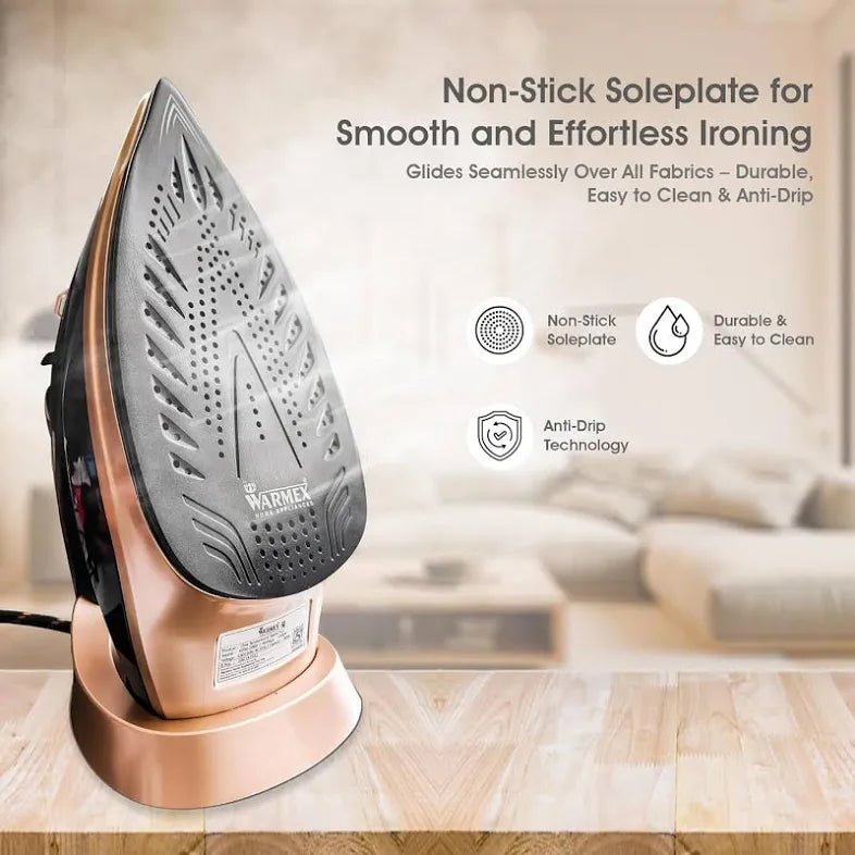 Warmex OTSI 2000W Steam Iron with Ceramic Coated Soleplate, 300ml Water Tank, Auto Shut-Off & Spray Function – Golden & Black