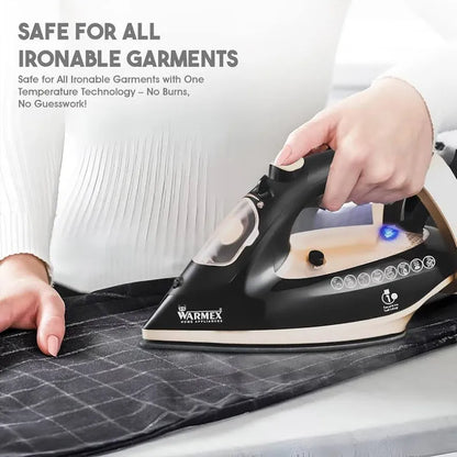 Warmex OTSI 2000W Steam Iron with Ceramic Coated Soleplate, 300ml Water Tank, Auto Shut-Off & Spray Function – Golden & Black