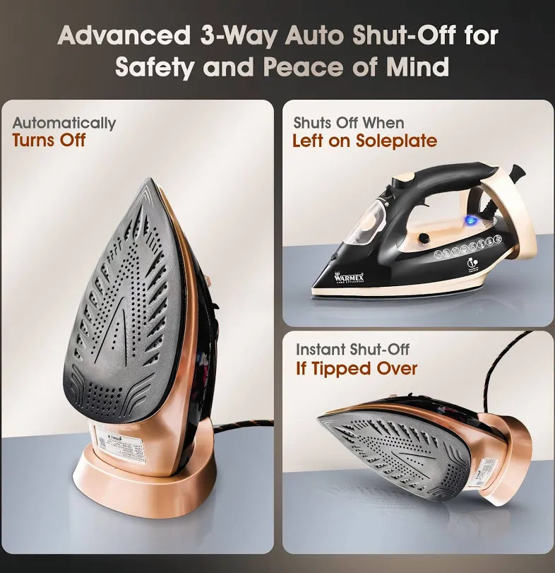 Warmex OTSI 2000W Steam Iron with Ceramic Coated Soleplate, 300ml Water Tank, Auto Shut-Off & Spray Function – Golden & Black
