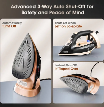 Warmex OTSI 2000W Steam Iron with Ceramic Coated Soleplate, 300ml Water Tank, Auto Shut-Off & Spray Function – Golden & Black