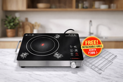 Obyto 2200W Infrared Induction Cooktop with Copper Coil | High Power Electric Cooktop with Temperature Control, Timer & 1 Year Warranty
