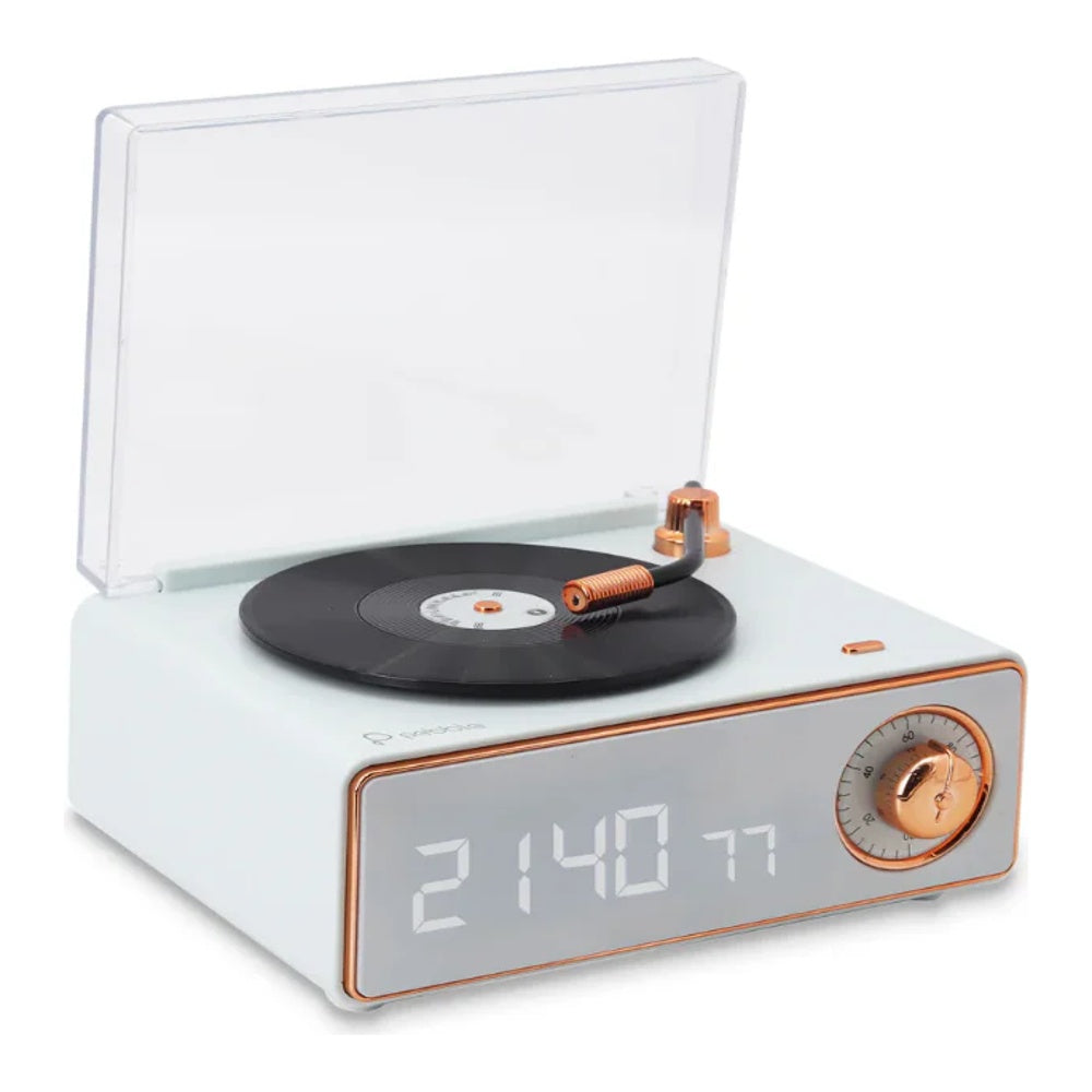 Pebble Newly Launched Disc Retro Bluetooth Speaker with Clock | Rotating Disk LP Design| 8W Sound | 1200mAh Battery | TypeC Charging | Premium Build - Blue