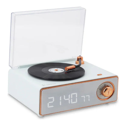 Pebble Newly Launched Disc Retro Bluetooth Speaker with Clock | Rotating Disk LP Design| 8W Sound | 1200mAh Battery | TypeC Charging | Premium Build - Blue