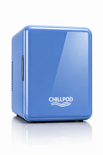 ChillPod 6-Can Mini Fridge | Portable Thermoelectric Cooler | Compact Personal Refrigerator for Home, Office & Travel- Blue