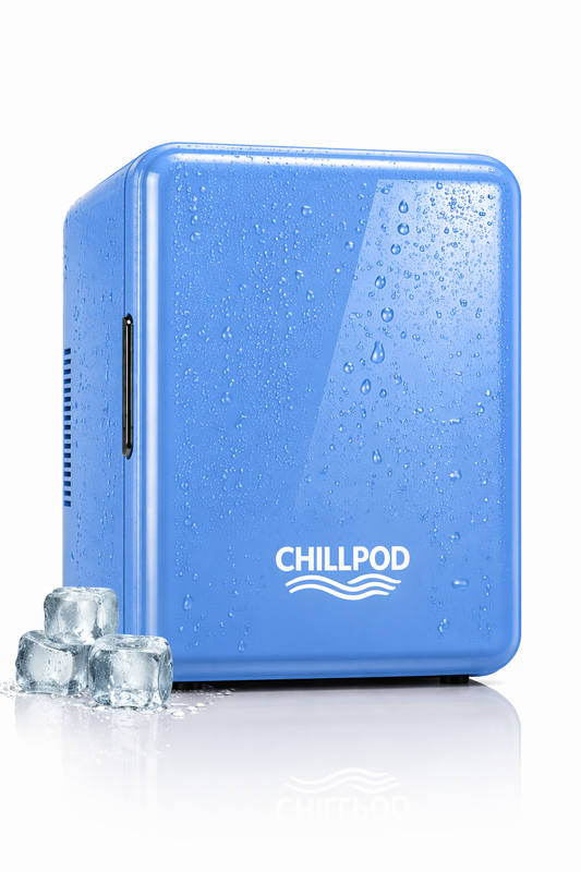 ChillPod 6-Can Mini Fridge | Portable Thermoelectric Cooler | Compact Personal Refrigerator for Home, Office & Travel- Blue