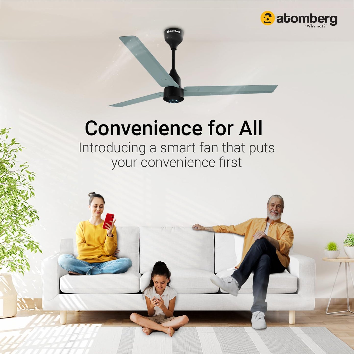 Atomberg Renesa Smart 1200mm BLDC Ceiling Fan with IoT &amp; Remote | Energy Efficient Ceiling Fan | Ceiling fan for Living Room | High Air Delivery with LED Indicators (Misty Teal)