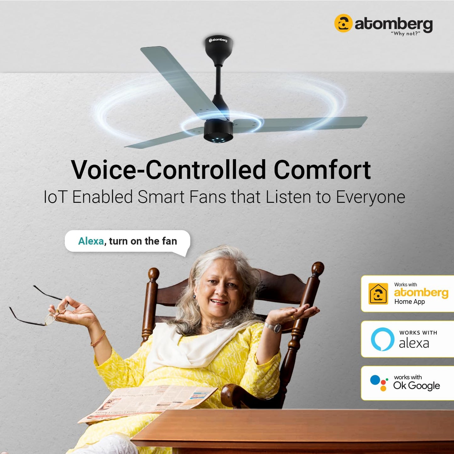 Atomberg Renesa Smart 1200mm BLDC Ceiling Fan with IoT &amp; Remote | Energy Efficient Ceiling Fan | Ceiling fan for Living Room | High Air Delivery with LED Indicators (Misty Teal)