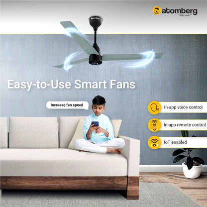 Atomberg Renesa Smart 1200mm BLDC Ceiling Fan with IoT &amp; Remote | Energy Efficient Ceiling Fan | Ceiling fan for Living Room | High Air Delivery with LED Indicators (Misty Teal)