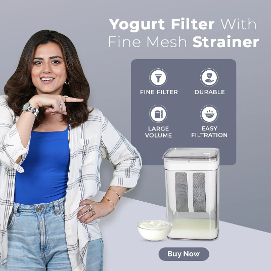 Hung Curd Strainer Box | Curd Maker and Greek Yogurt Maker - 1100ml Fine Mesh Strainer with Lid | Multifunctional Yoghurt Filter | Curd Maker for Home | Whey Separator