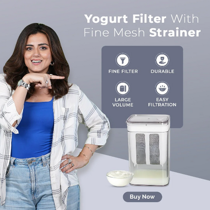 Hung Curd Strainer Box | Curd Maker and Greek Yogurt Maker - 1100ml Fine Mesh Strainer with Lid | Multifunctional Yoghurt Filter | Curd Maker for Home | Whey Separator