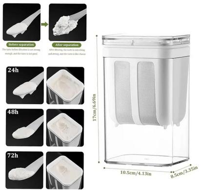 Hung Curd Strainer Box | Curd Maker and Greek Yogurt Maker - 1100ml Fine Mesh Strainer with Lid | Multifunctional Yoghurt Filter | Curd Maker for Home | Whey Separator