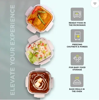 Oliveware Contra Glassware Lunch Box 3x320ml, Microwave safe & Borosilicate Glass 3 Containers Glass Office Lunch Box  (960 ml)