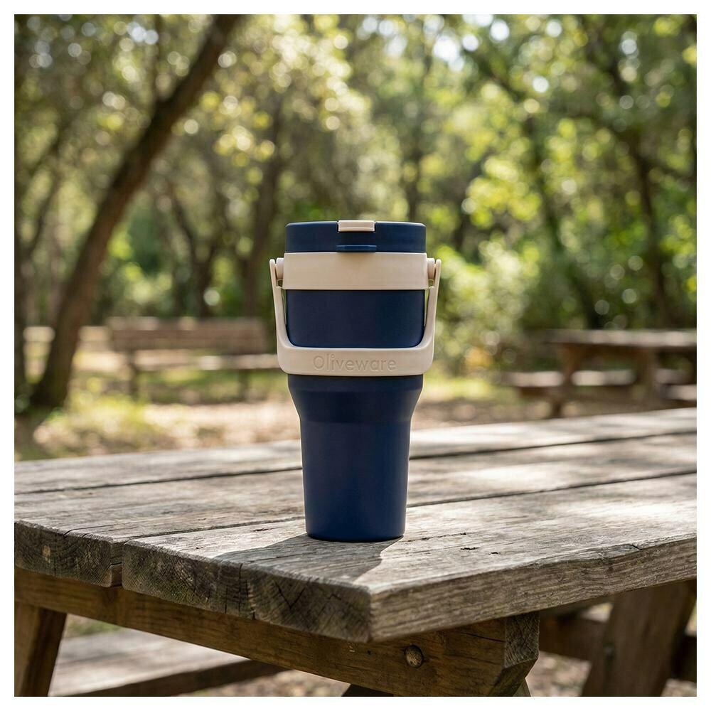 Oliveware Titan 750 ml Traveller Mug | Stainless Steel Inner | Insulated Plastic Body | Hot & Cold Beverage Travel Cup- Blue