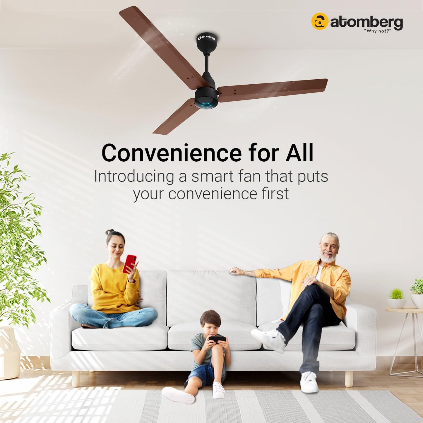 Atomberg Renesa Smart 1200mm BLDC Ceiling Fan with IoT &amp; Remote | Energy Efficient Ceiling Fan | Ceiling fan for Living Room | High Air Delivery with LED Indicators (Brown &amp; Black)
