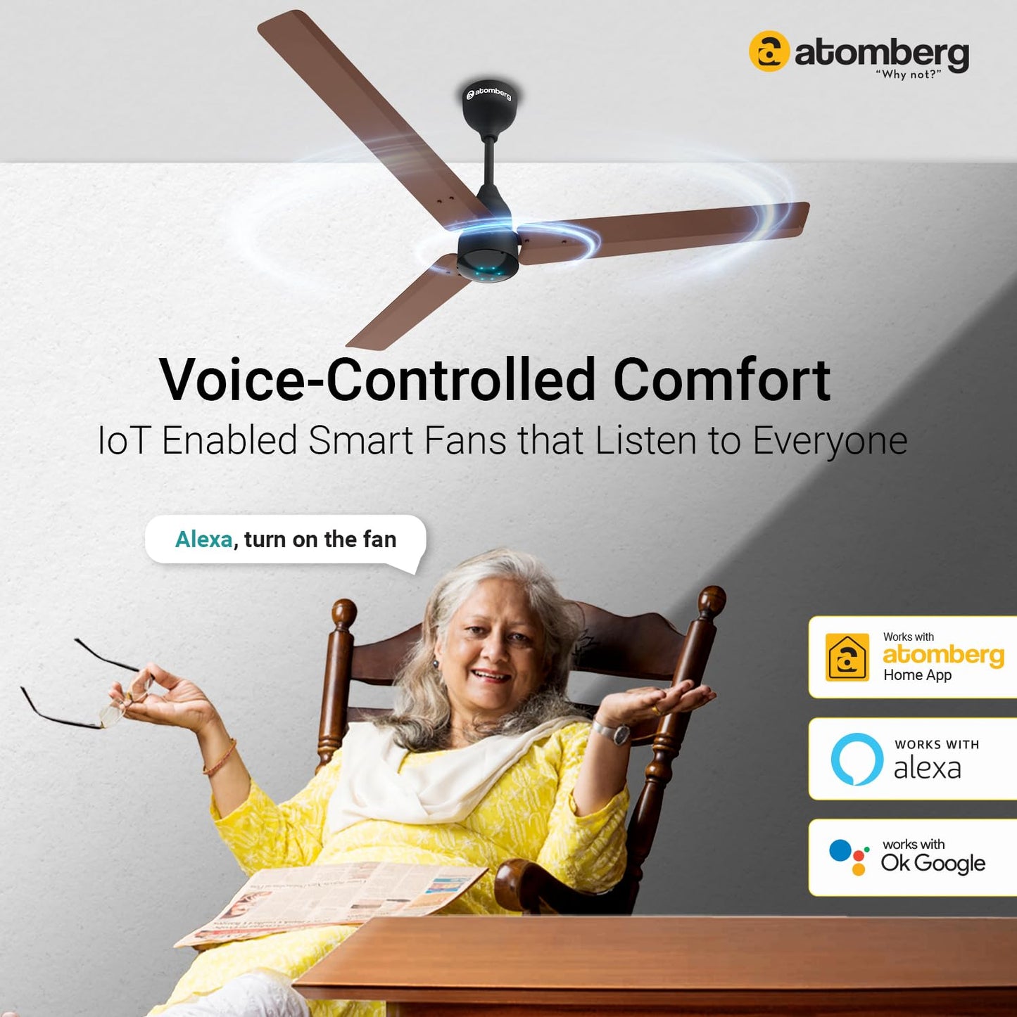 Atomberg Renesa Smart 1200mm BLDC Ceiling Fan with IoT &amp; Remote | Energy Efficient Ceiling Fan | Ceiling fan for Living Room | High Air Delivery with LED Indicators (Brown &amp; Black)
