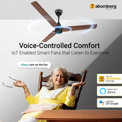 Atomberg Renesa Smart 1200mm BLDC Ceiling Fan with IoT &amp; Remote | Energy Efficient Ceiling Fan | Ceiling fan for Living Room | High Air Delivery with LED Indicators (Brown &amp; Black)