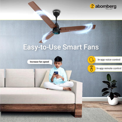Atomberg Renesa Smart 1200mm BLDC Ceiling Fan with IoT &amp; Remote | Energy Efficient Ceiling Fan | Ceiling fan for Living Room | High Air Delivery with LED Indicators (Brown &amp; Black)