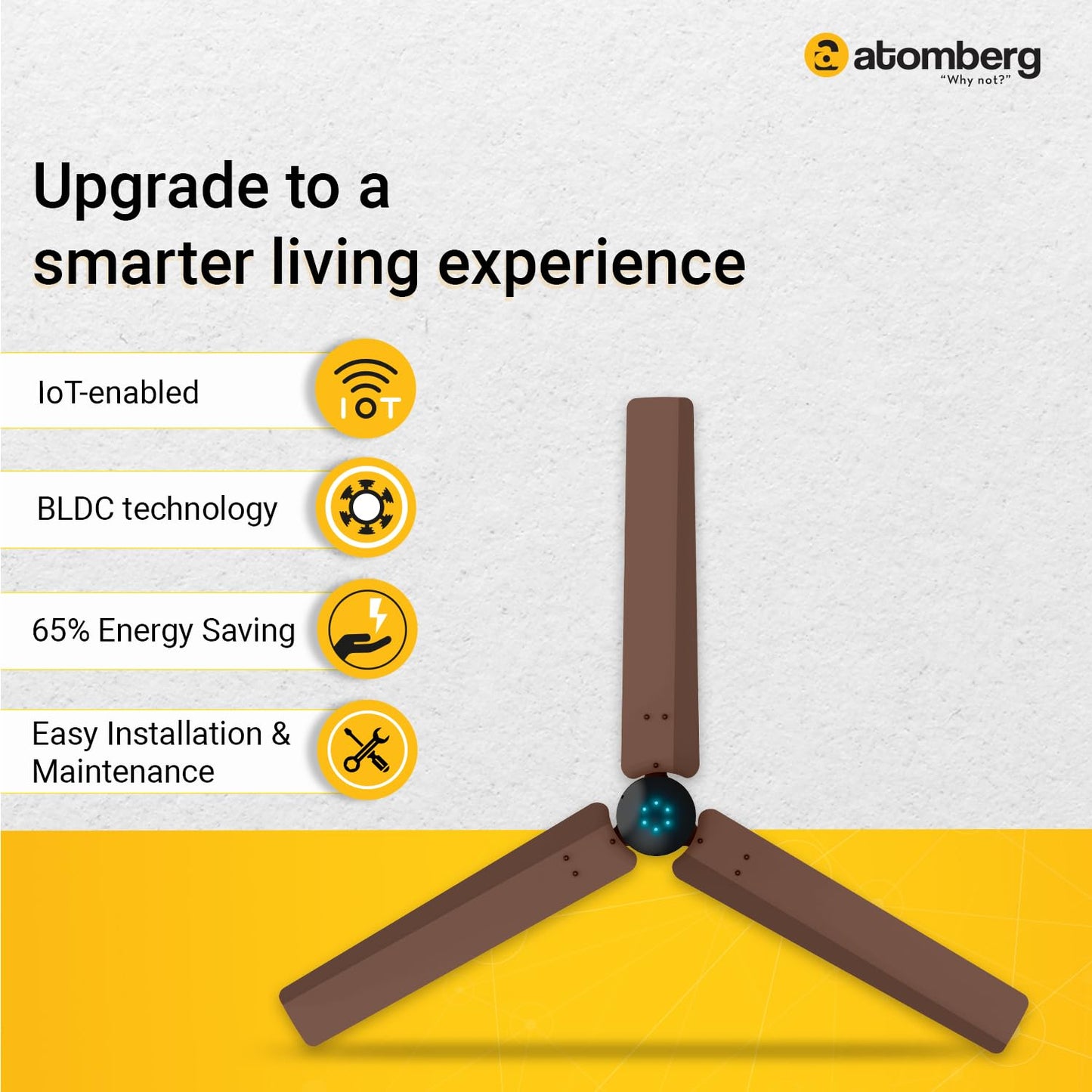 Atomberg Renesa Smart 1200mm BLDC Ceiling Fan with IoT &amp; Remote | Energy Efficient Ceiling Fan | Ceiling fan for Living Room | High Air Delivery with LED Indicators (Brown &amp; Black)