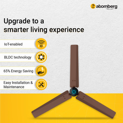 Atomberg Renesa Smart 1200mm BLDC Ceiling Fan with IoT &amp; Remote | Energy Efficient Ceiling Fan | Ceiling fan for Living Room | High Air Delivery with LED Indicators (Brown &amp; Black)