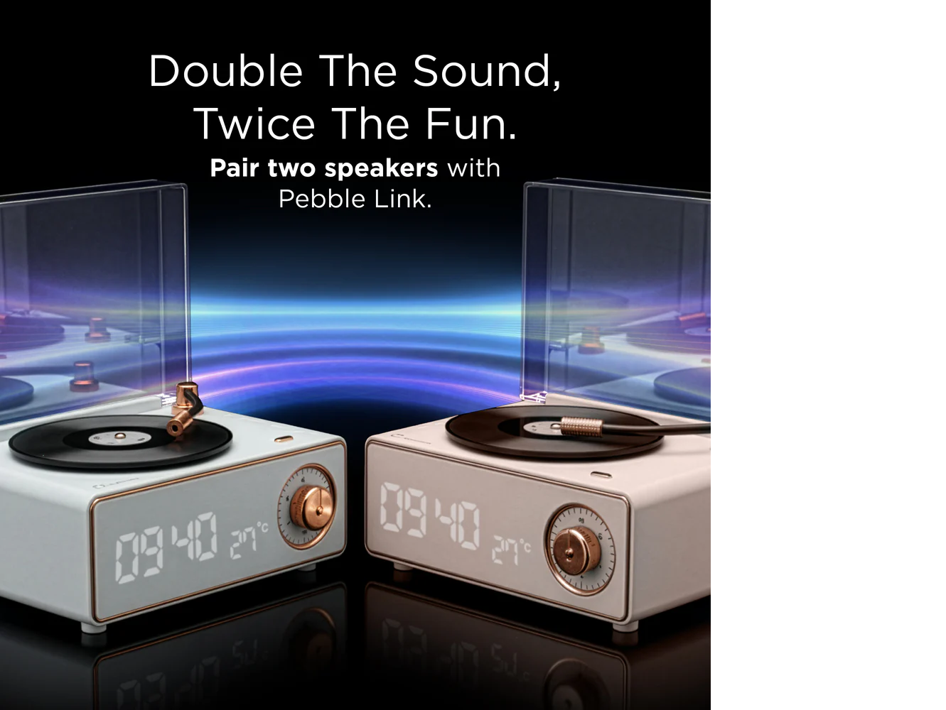 Pebble Newly Launched Disc Retro Bluetooth Speaker with Clock | Rotating Disk LP Design| 8W Sound | 1200mAh Battery | TypeC Charging | Premium Build - Blue
