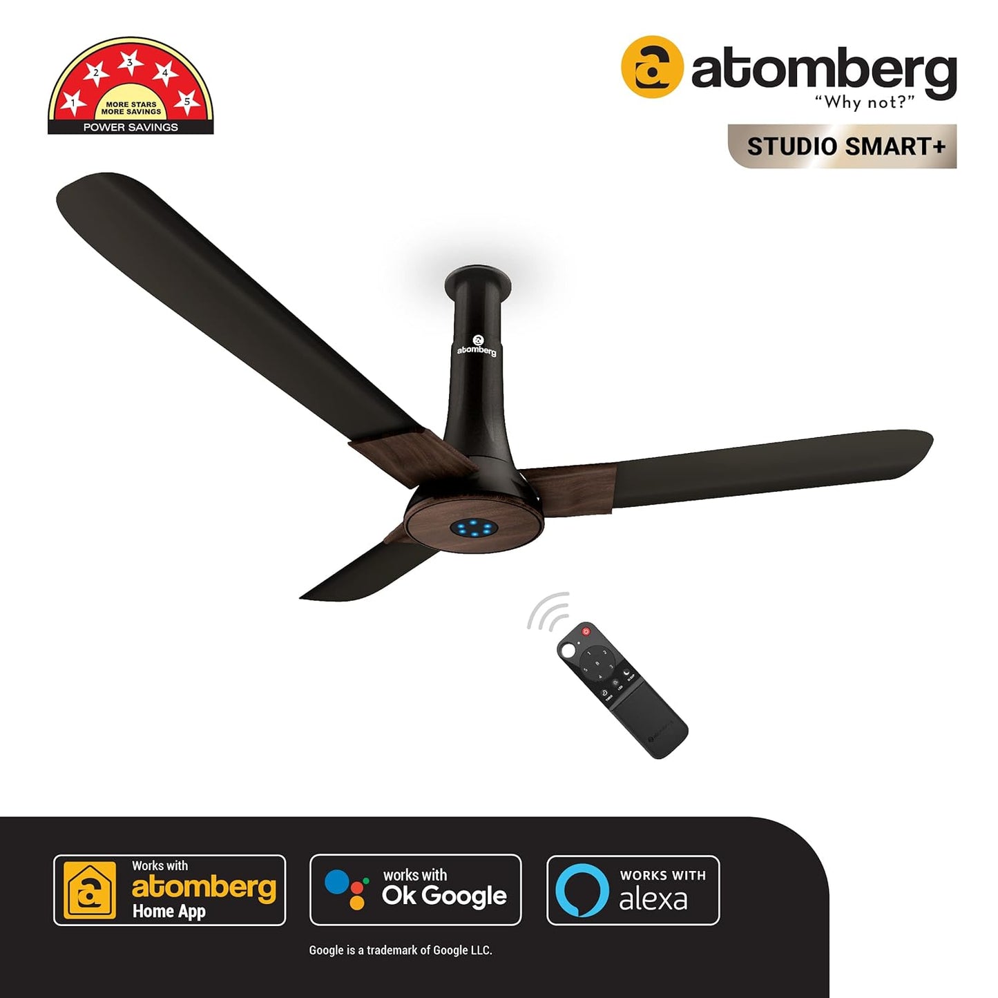 Atomberg Studio Smart+ 1200mm BLDC Ceiling Fan with IoT &amp; Remote | BEE 5 star Rated Energy Efficient Ceiling Fan | High Air Delivery with LED Indicators | 2+1 Year Warranty (Earth Brown)