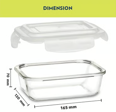 Borosil Klip N Store Rectangular Borosilicate Glass Container (Transparent, 370 ml)