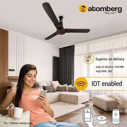 Atomberg Studio Smart+ 1200mm BLDC Ceiling Fan with IoT &amp; Remote | BEE 5 star Rated Energy Efficient Ceiling Fan | High Air Delivery with LED Indicators | 2+1 Year Warranty (Earth Brown)