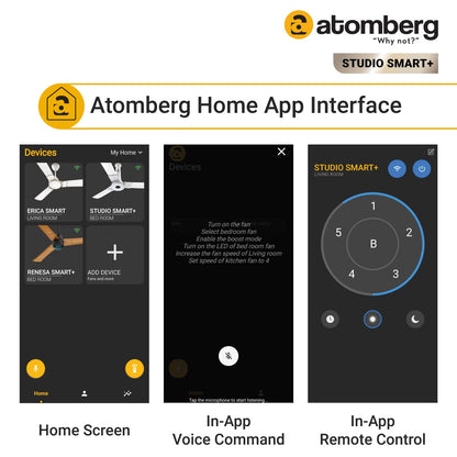 Atomberg Studio Smart+ 1200mm BLDC Ceiling Fan with IoT &amp; Remote | BEE 5 star Rated Energy Efficient Ceiling Fan | High Air Delivery with LED Indicators | 2+1 Year Warranty (Earth Brown)